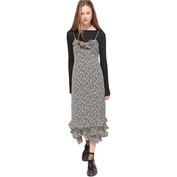 Urban Outfitters UO Angelica Ditzy Floral Ruffle Midi Dress - Picture 1 of 10
